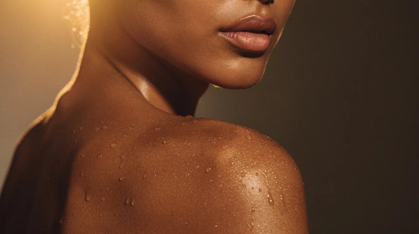 Close-up of deeply bronzed, glowing sun-kissed skin